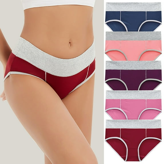 HONHUZH Womens Briefs Underwear Plus Size Seamless Cotton High Waist Briefs Hip Lifting Underpants 5PC