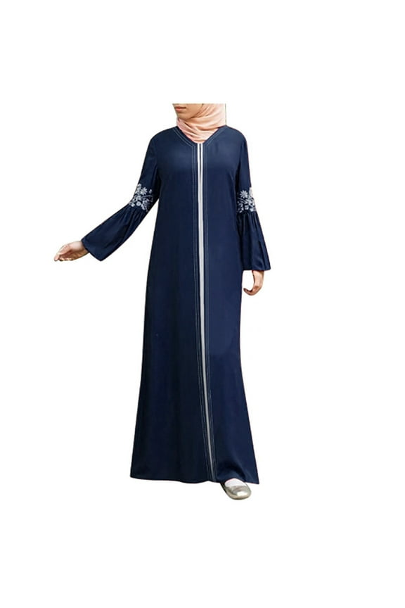 Womens Plus Size Wedding Guest Dresses Muslim Long Dress Floral Printed Vintage Kaftan Islamic Maxi Dresses