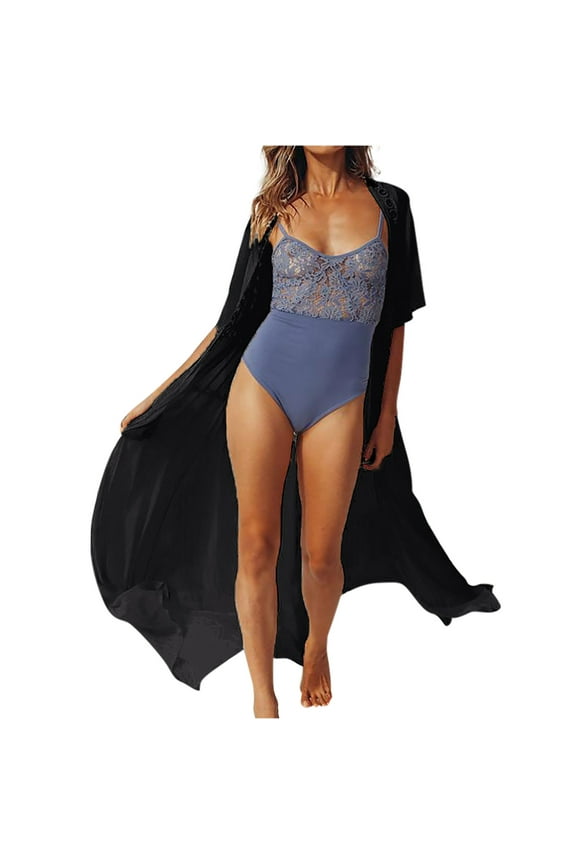 Womens Shirts,Ladies Clearance,Women Solid Chiffon Beach Kimono Long Cardigan Shawl Short Sleeve Hollow Out Lace Loose Cover Up