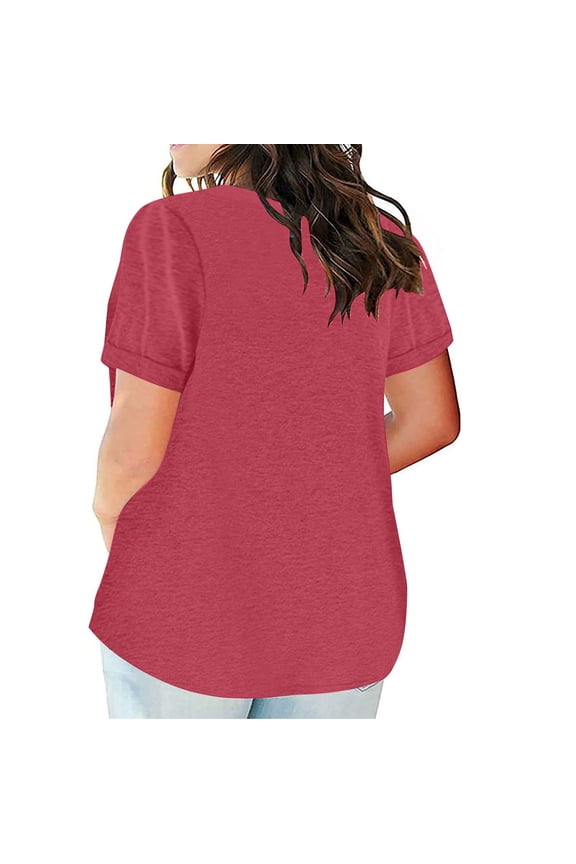 Womens Summer Tops Plus Size Tops V-Neck Blouse Lace Casual Loose Short Sleeve Blouse