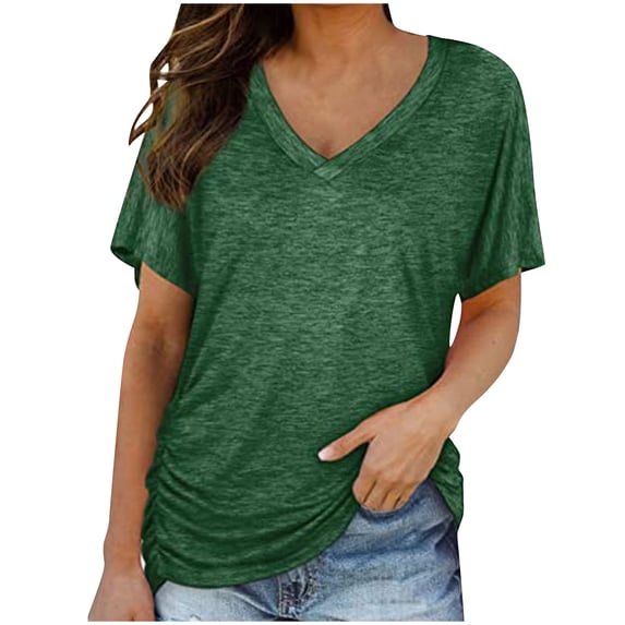 HONHUZH Womens Summer Tops Short Sleeve Sequins Loose Polluer Solid V-Neck Blouse Casual Shirt