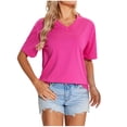 thumbnail image 1 of HONHUZH Womens Summer Tops Stylish Short Sleeve V-Neck Comfy Loose Fit Casual Blouse for Daily Wear, 1 of 4