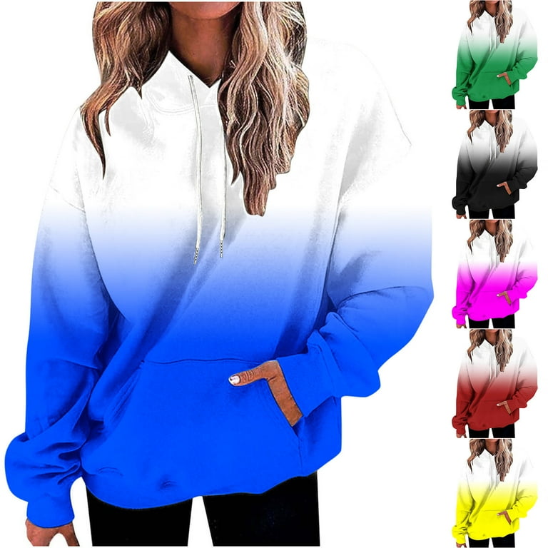 HONHUZH Womens Sweatshirts Clearance Hoodies Gradation Print Casual Hooded Graphic Crewneck Pullover Sweatshirt Tops Gray XL