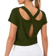 thumbnail image 1 of HONHUZH Workout Tops for Women Open Back Casual Short Sleeve Workout Shirts Y2k Crop Athletic Gym Yoga Running Tees, 1 of 7