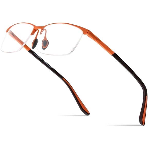 HONILLESI Pure Titanium Glasses Frame Men Semi Rimless Square Eyeglasses Eyewear (7301 Orange)