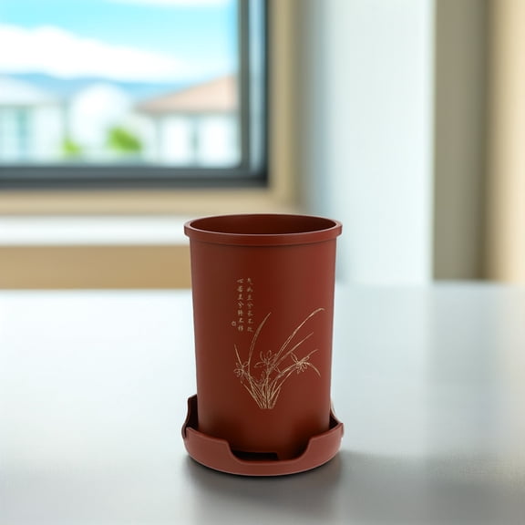 HONITANO 1 Set Cylindrical Dark Red Flowerpot for Pot for Plants with Durable Resin and Simple Style