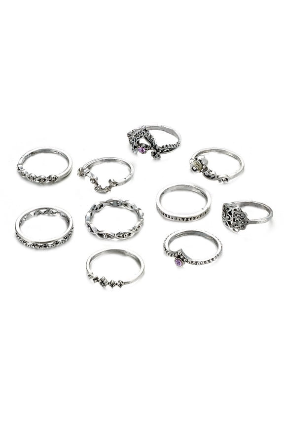 10Pcs Rings Set Silver Alloy Accessory for Women Engagement