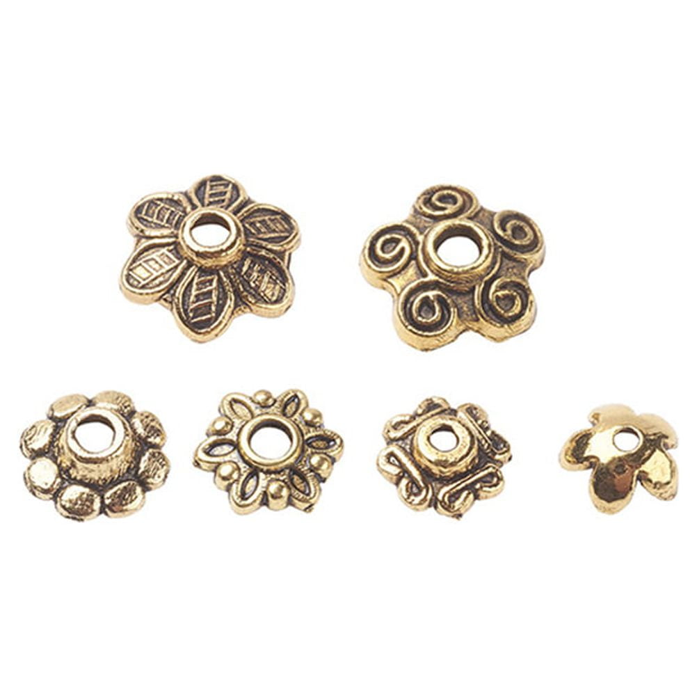 HONITANO 180Pcs Metal Flower Spacer Beads Caps for Jewelry Making Components Golden Antique Golden