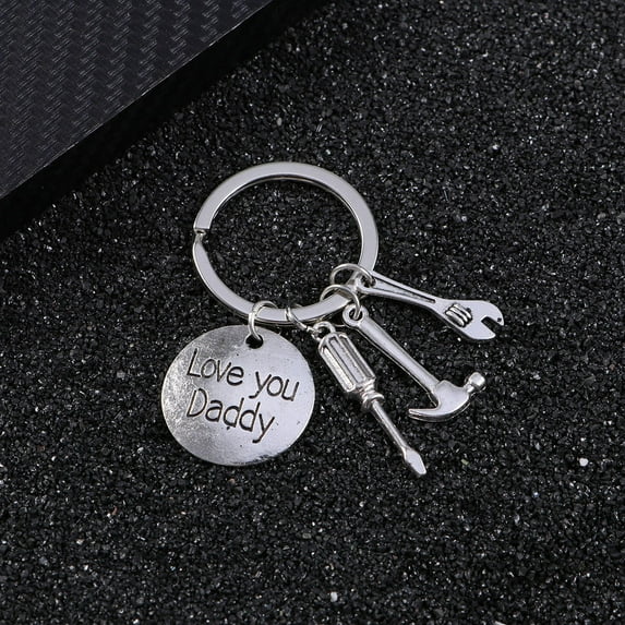 HONITANO 1Pack Alloy Round Keychain for Dad with Engraved Words Mini Repair Tools Design Silver 2.50X2.50X0.10CM