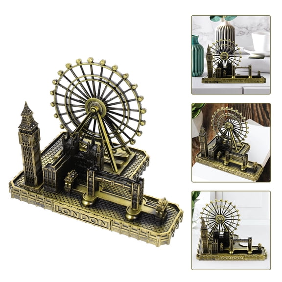 HONITANO 1Pack London Buildings Decoration Golden Alloy Big Statue Clock Desktop Ornament 11.8x3.9x3.9in
