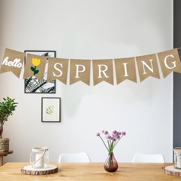 HONITANO 1-Pack Multi-Colored Swallowtail Linen Banner with Floral Design, Spring Party Hanging Decoration for Home and Events