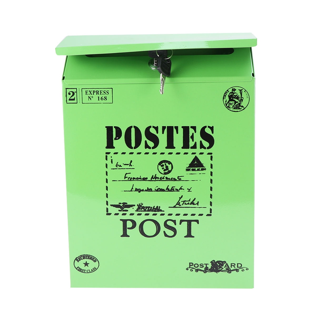 HONITANO 1Pcs Green Iron Rectangular Vintage Mailbox with Lock for Home Decoration 11.8x8.7x2.8in