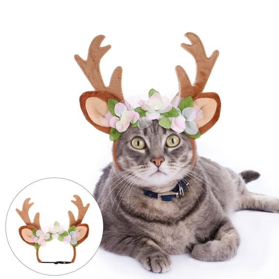 HONITANO 1Pcs Pet Cat Hat Multi Short Plush Deer Horn Christmas Themed for Cats and Pets Outdoor Activities