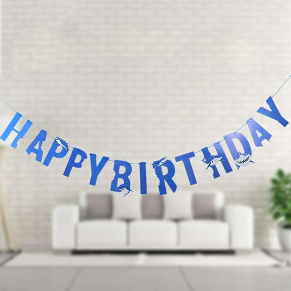 HONITANO 1Set Blue Paper Rectangle Banner for Boys Birthday Party Decorations 11.8x6.3x0.04in