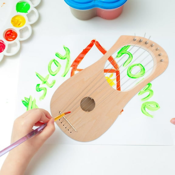 HONITANO 1Set Diy Wooden Lyre Harp Kit With Handmade Design For Music Lovers Light Yellow 12.8X6.1X1.1In