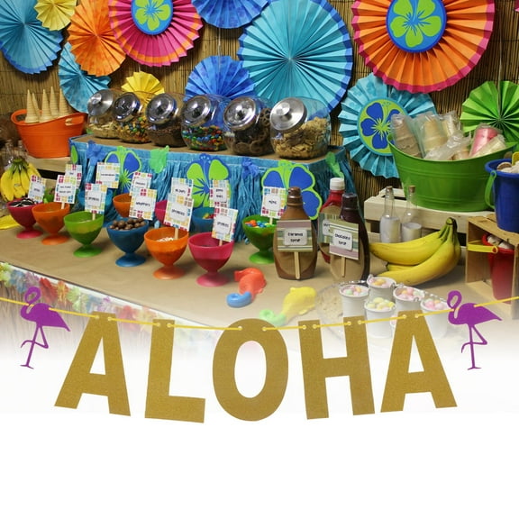 HONITANO 1Set Golden Glitter Paper Rectangle Banner for Hawaiian Themed Party Decorations 30x5.3x0.04In