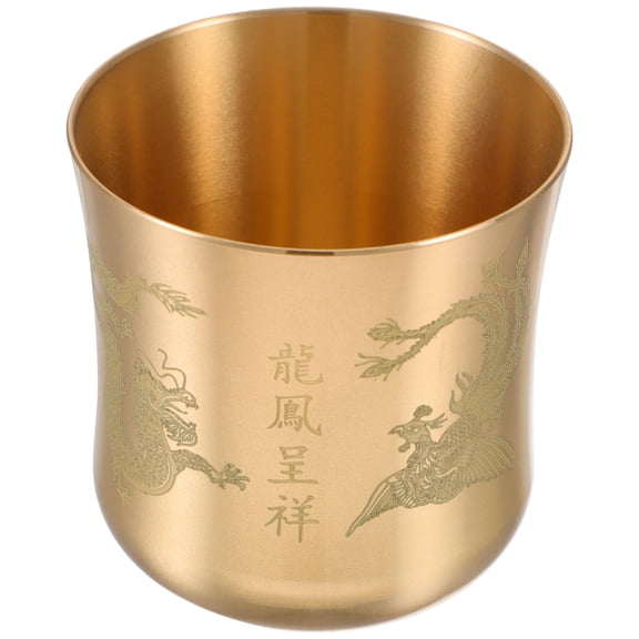 HONITANO 1Set Retro Teacup Copper Material Golden Color with Dragon and for Christmas Celebration