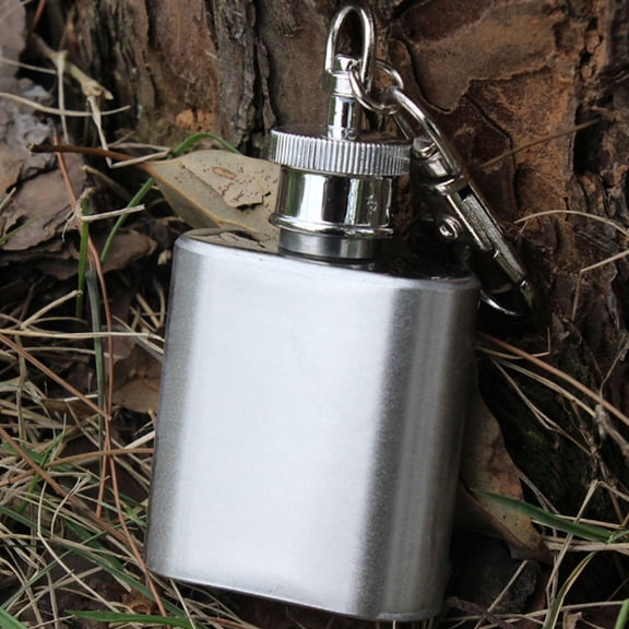 HONITANO 1Set Stainless Steel Hip Flasks for Women with Flat Lid and Keychain for Outdoor Activities 6x4x2cm