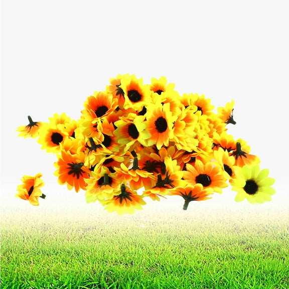 HONITANO 200Set Mini Sunflowers for Crafting Plastic Faux Flower Heads 1.6x1.6x0.8in Decorative Props