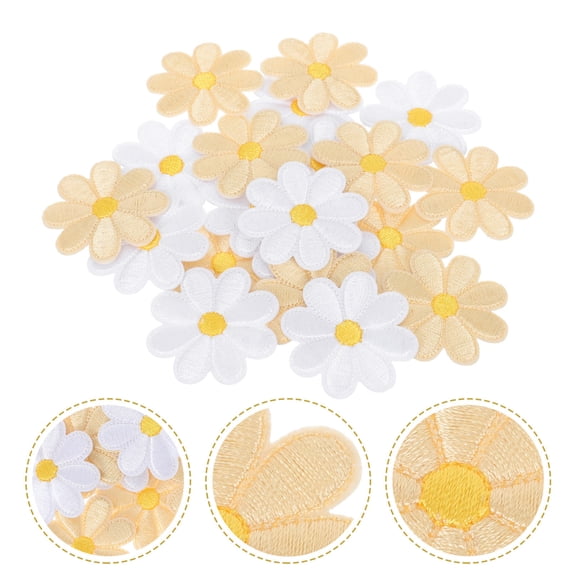 HONITANO 20Pcs Iron On Patches for Jeans with Embroidered Flower Design in Yellow White
