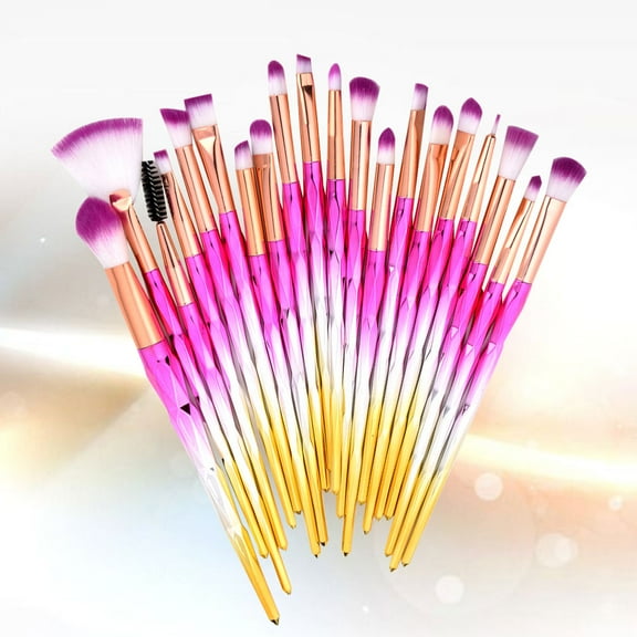 HONITANO 20Pcs Makeup Brushes Set Gradient Pink Silver Transparent Handle for Girls Women Basic Needs
