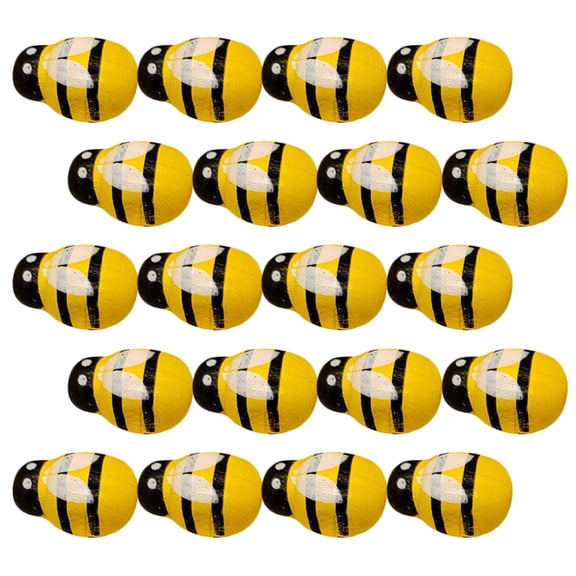 HONITANO Yellow Wooden Bee Hanging Decor High Simulation Craft for Home 24Pcs