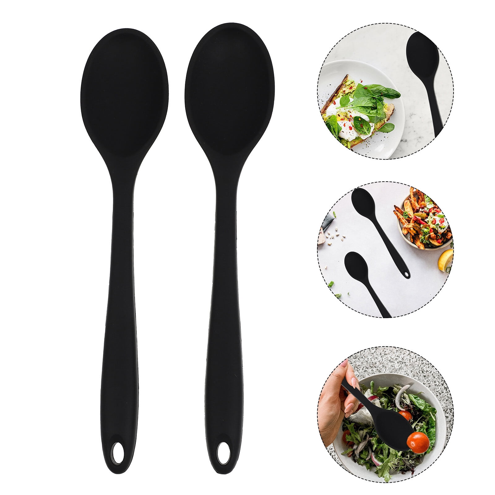 HONITANO 2Pcs Black Silicone Spoons For Kitchen Use And Food ...