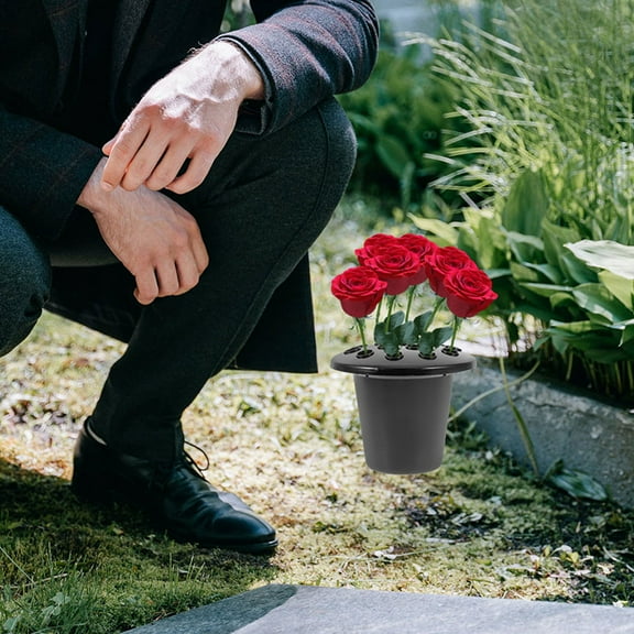 HONITANO 2Pcs Cemetery Graves Vase Inserts Lotus Shaped Base Black PP Foam Flower Holder Memorial Decor