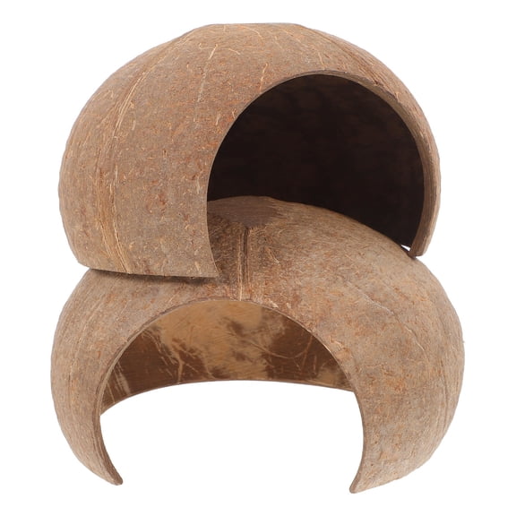 HONITANO Coconut Shell Reptile Shelter Light Brown Habitat Simulation Multipurpose Openings 2Pcs