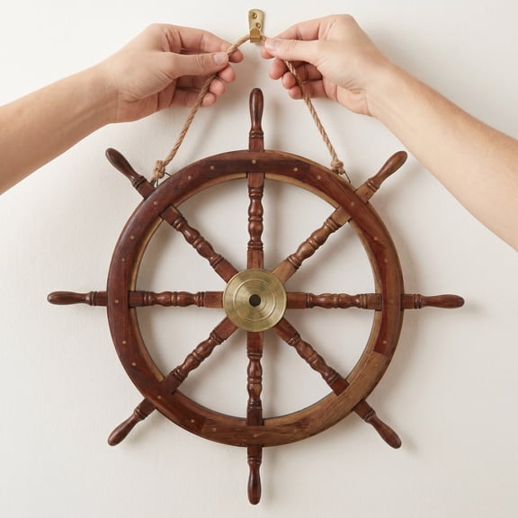 HONITANO 2Pcs Light Brown Wooden Nautical Ship Wheel Decor Rustic Pirate Themed Wall Decoration for Home