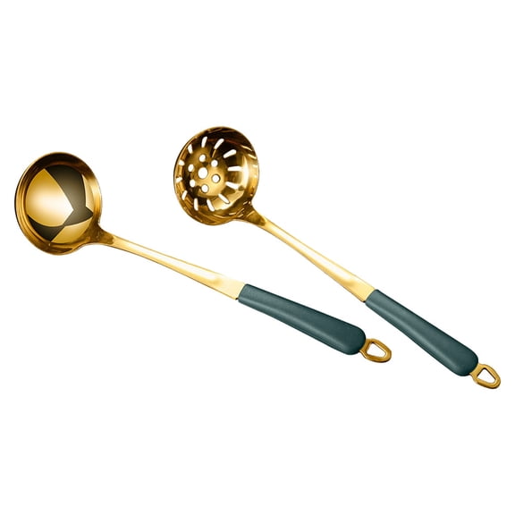 HONITANO Set of 2 Plastic and Stainless Steel Draining Spoons with Ergonomic Curved Handles for Kitchen Use