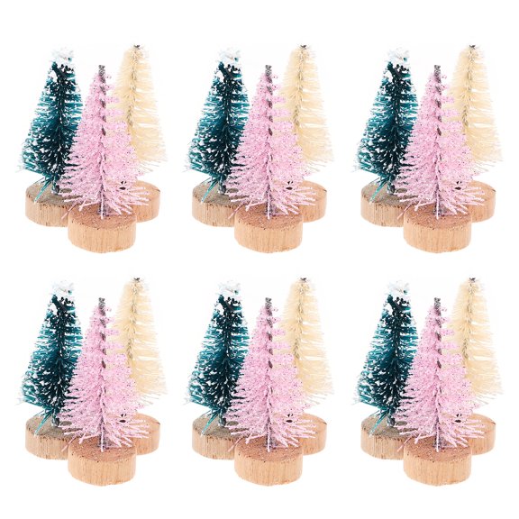 HONITANO 36-Piece Mini Christmas Tree Set in Green, Beige & Sisal Silk for Holiday Desktop, Table & Home Decorations