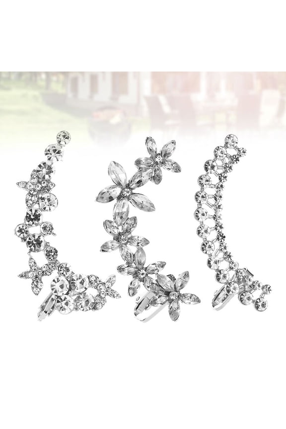3Pack Comfortable Clip On Earrings Rhinestone Jewelry for Ladies Prom Party