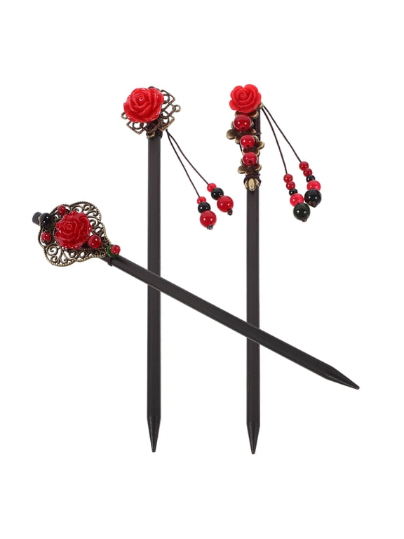 3 Pcs Flower Wooden Hair Sticks, Assorted Color Hair Chopsticks for Buns, Updos, Styling Accessories for Women Daily Wear