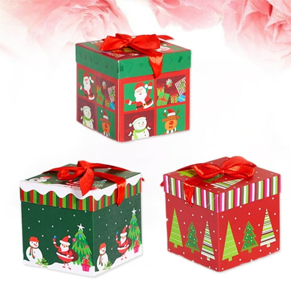 HONITANO 3Pcs Christmas present Box Assorted Color Square Paper Storage Small 10 x 10 x 10cm