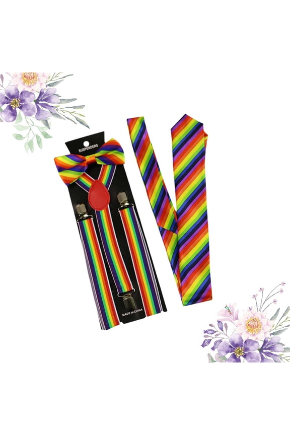 3Pcs Mens Suspenders with Alloy Clips and Ribbon for Wedding Party Costume Accessories