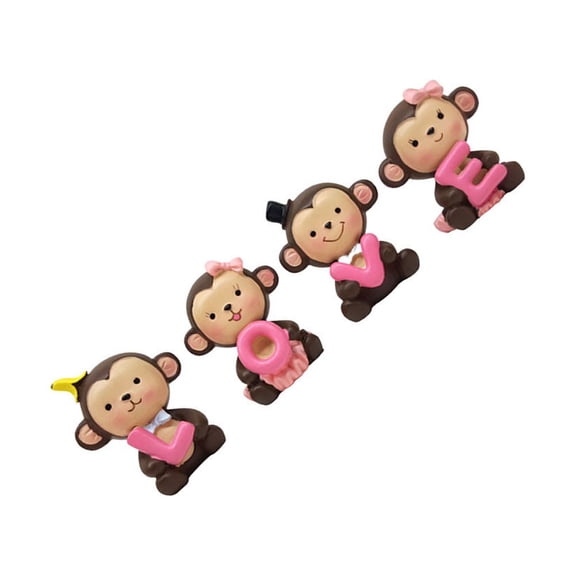 HONITANO 4Pcs 2In Cartoon Style Resin Ornaments Monkey Shaped Cake Decoration Valentines Table Decor