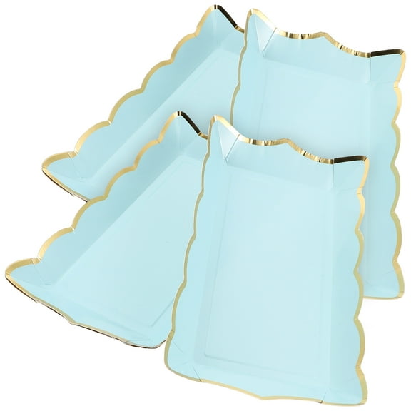 HONITANO Disposable Paper Serving Trays Blue for Parties 4Pcs 11.4x6.3x1.2in