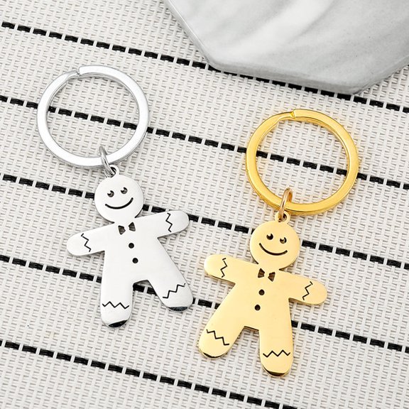 HONITANO 4Pcs Gingerbread Man Key Chain In Gold And Silver For Bag Decoration And Key