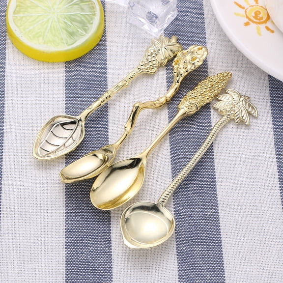 HONITANO 4Pcs Golden Curved Spoons For Tea Serving Stainless Steel Fine Polishing Craft