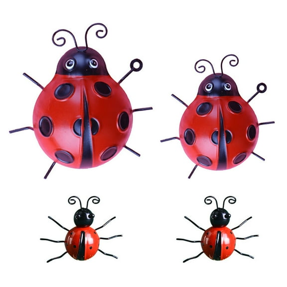 HONITANO 4Pcs Metal Ladybugs Wall Decor Red Iron For Garden And Pond