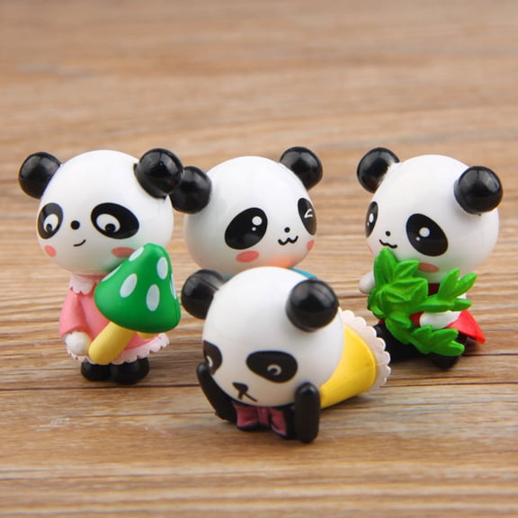 HONITANO 4Pcs Miniature Pandas Craft Decor Assorted Color Plastic Gardening Props