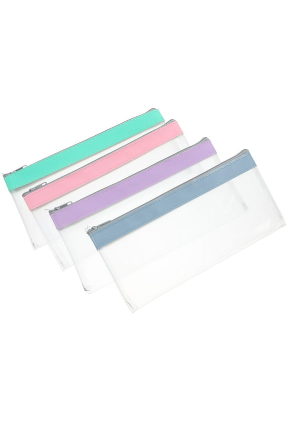 4Pcs Transparent Money Pouch Cash Envelopes Wallet Green PVC PU 22.00X10.50X1.00CM