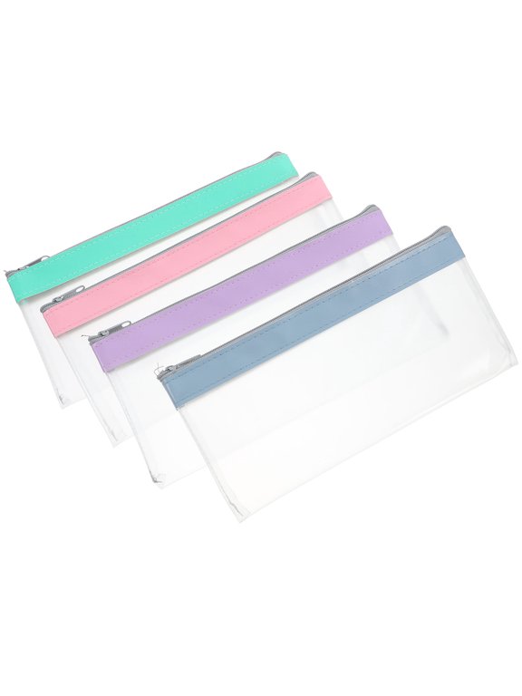 4Pcs Transparent Money Pouch Cash Envelopes Wallet Green PVC PU 22.00X10.50X1.00CM