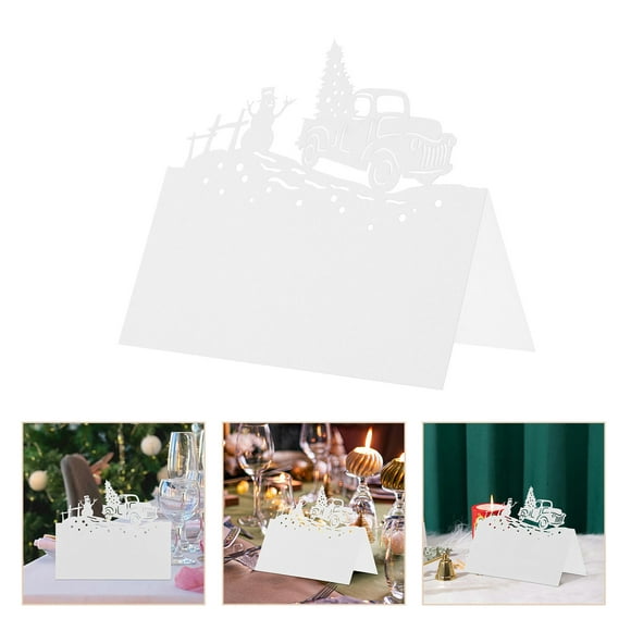 HONITANO 50Pcs White Paper Tent Cards for Table Setting at Christmas and Winter Events