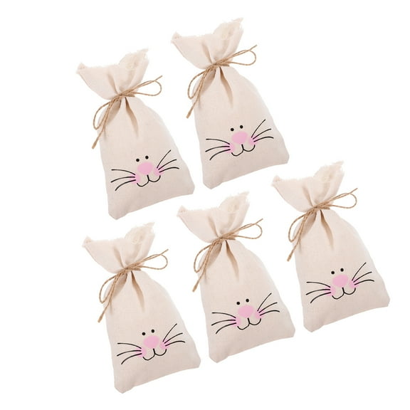 HONITANO 5Pcs Package Pouch with Bunny Ears for Easter Egg Hunt and Party Favor Packaging in Light Yellow