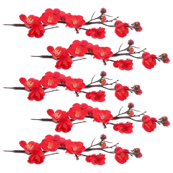 HONITANO 5Pcs Red Artificial Wintersweet Flower For Wedding Decor Lifelike Silk Flower Short Branch
