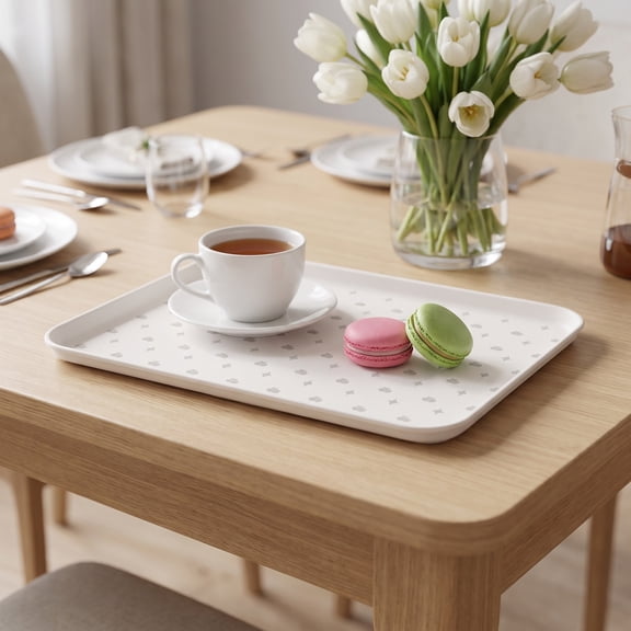 HONITANO White Rectangular Plastic Serving Tray, Spill-Resistant Organizer for Coffee Table, Kitchen Counter, Dining Room