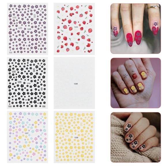 HONITANO 6 Sheets Cute Nail Stickers Assorted Color Flower Shape Diy Design For Women S Nails Daily Use