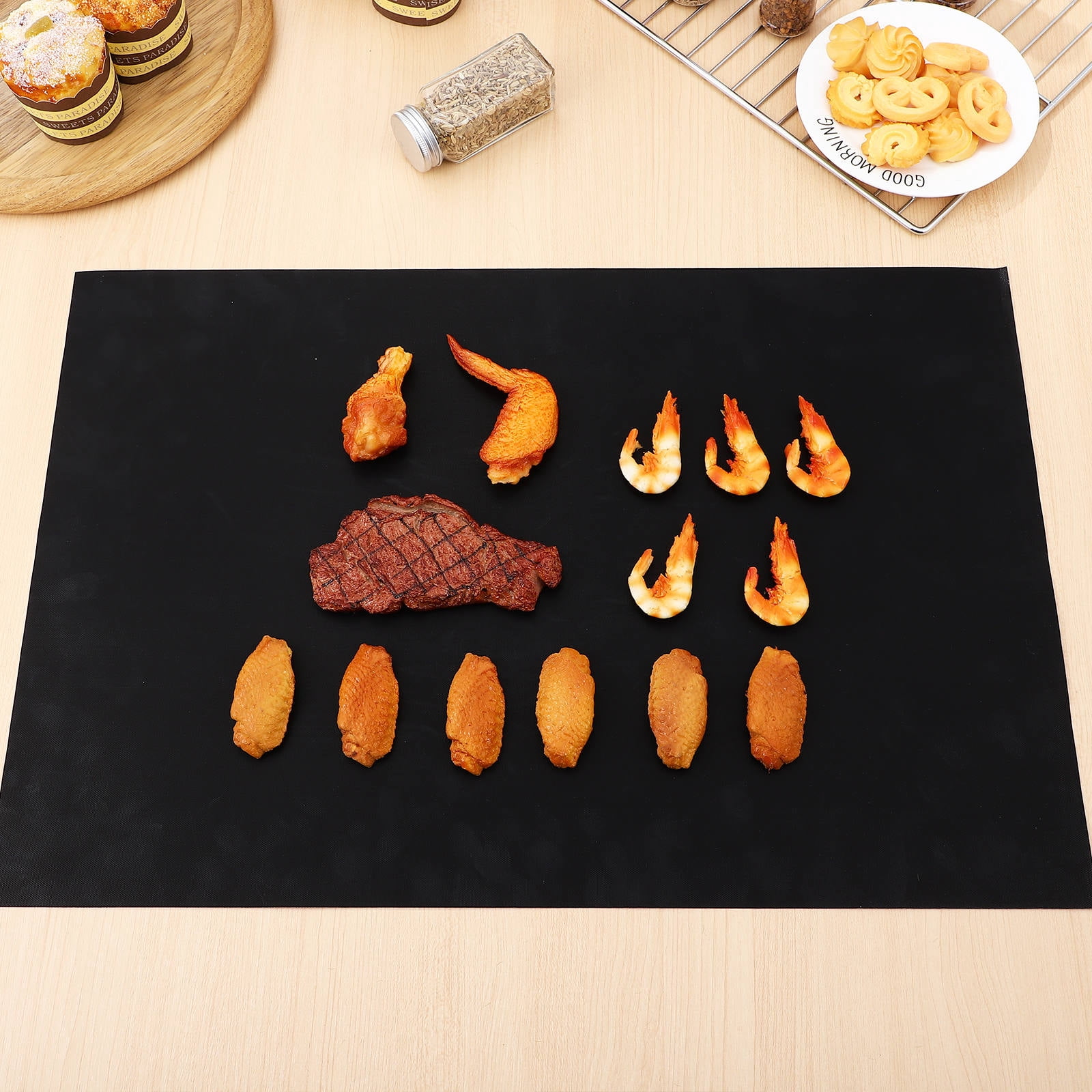 HONITANO 6Pcs Non-Stick Baking Mat for Oven Liners Black Fiberglass 23.58X15.72X0.04in
